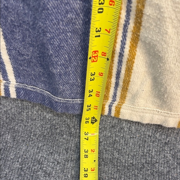 Aerie Oversized Heavy Flannel Striped Shirt Jacket Cream Blue Mustard Small - Picture 14 of 16